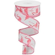 Craig Bachman 1.5 inch Glitter Flamingo Ribbon: White (10 Yards) Wired Edge Ribbon RGC114327