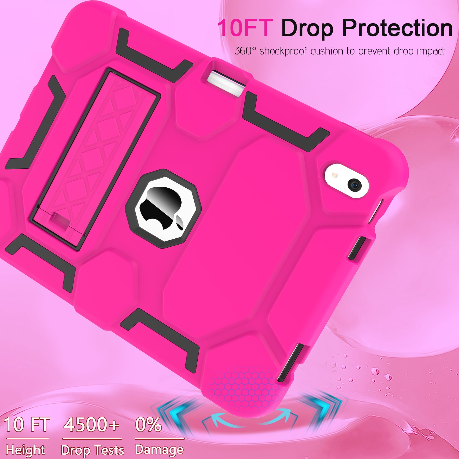 Rantice Case for iPad 10th Generation 10.9 Inch 2022, iPad (A16) 11th Gen 11 Inch 2025, with Kickstand & Pencil Holder, Heavy Duty Shockproof Hybrid Protective Cover for Kids Girls, RosePink+Black