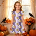 thumbnail image 2 of Ruiwill Girls Dress Halloween Pumpkin Ghost Print Cap Sleeve Crew Neck Nightgown Dress Winter Girls Outfit Size 9-10 Years Purple, 2 of 5