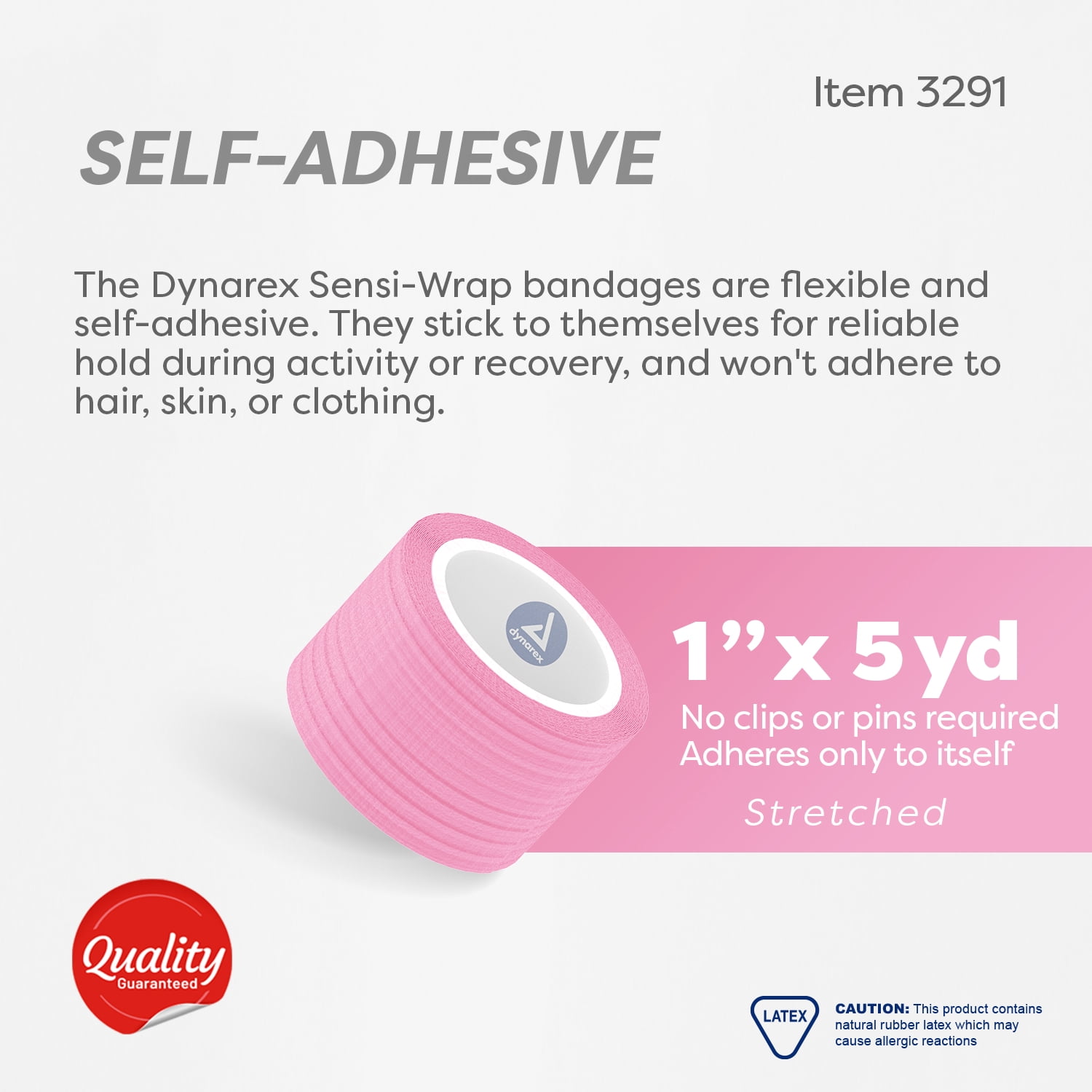 Dynarex Sensi-Wrap Self-Adhesive Bandages, 30-Pack, 1" x 5 yards, Pink, Latex, Colored Elastic Cohesive Athletic Tape, Tattoo Grip & Vet Wrap