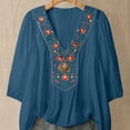 thumbnail image 5 of Embroidered Tops for Women 3/4 Sleeve Boho Cotton Linen Shirts Plus Size Peasant Gauze Blouses Casual Bohemian Shirts (XL,Navy), 5 of 8