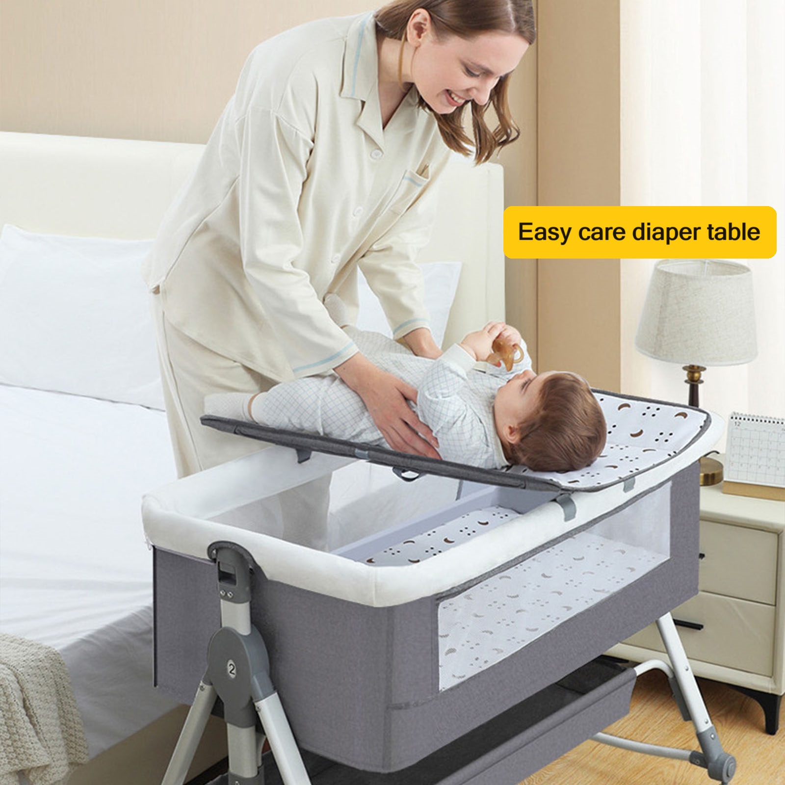 EONROACOO Foldable Baby Bassinet with Changing Table, Adjustable Bedside Crib for Infant, Gray - image 5 of 11