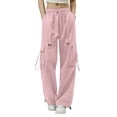 thumbnail image 2 of Danhjin Women's Cargo Pants Elastic Drawstring Lightweight Cargo Pants Soft Stretch Baggy Casual Streetwear Travel Hiking, 2 of 6