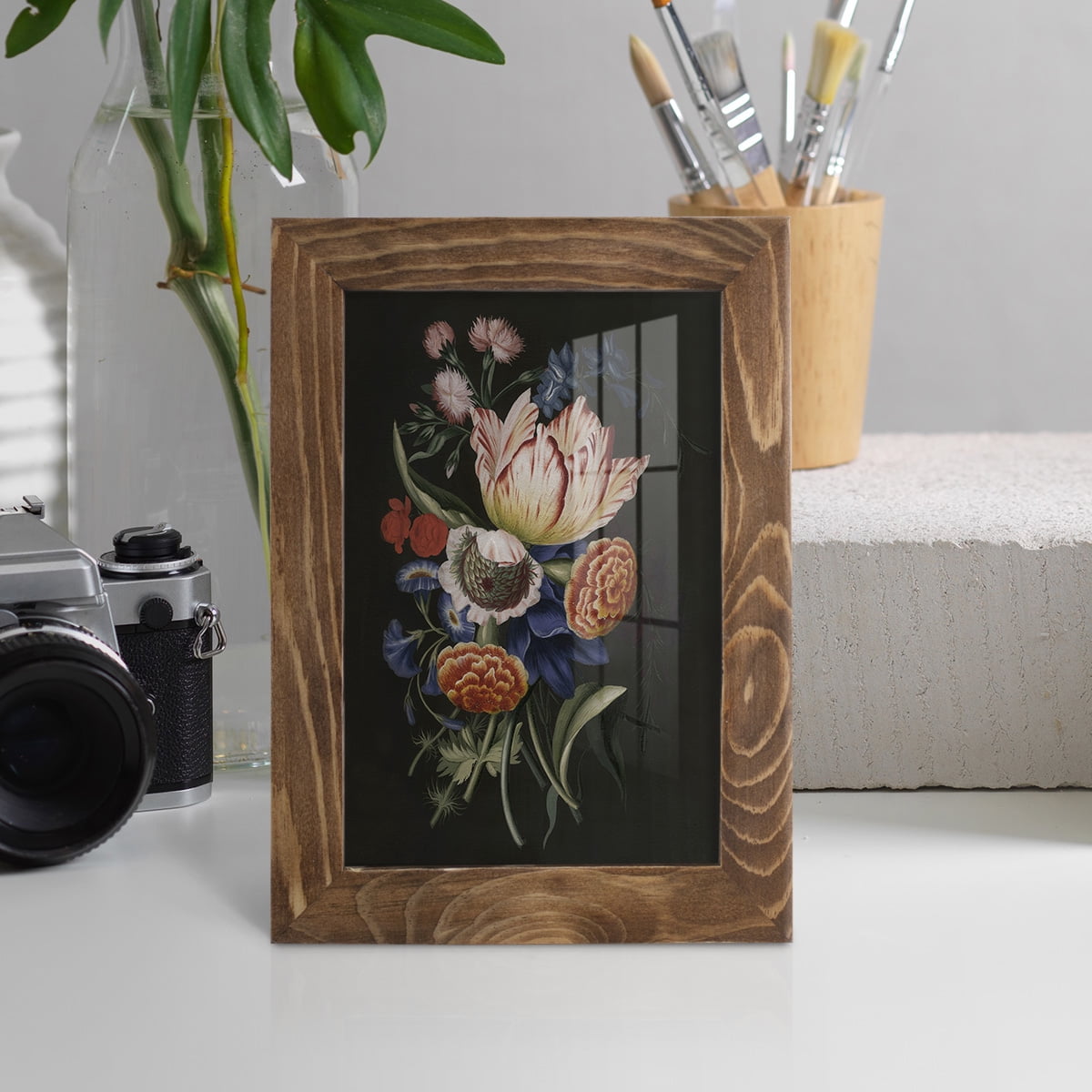 Dramatic Bouquet II -Framed Print w/glass-Walnut