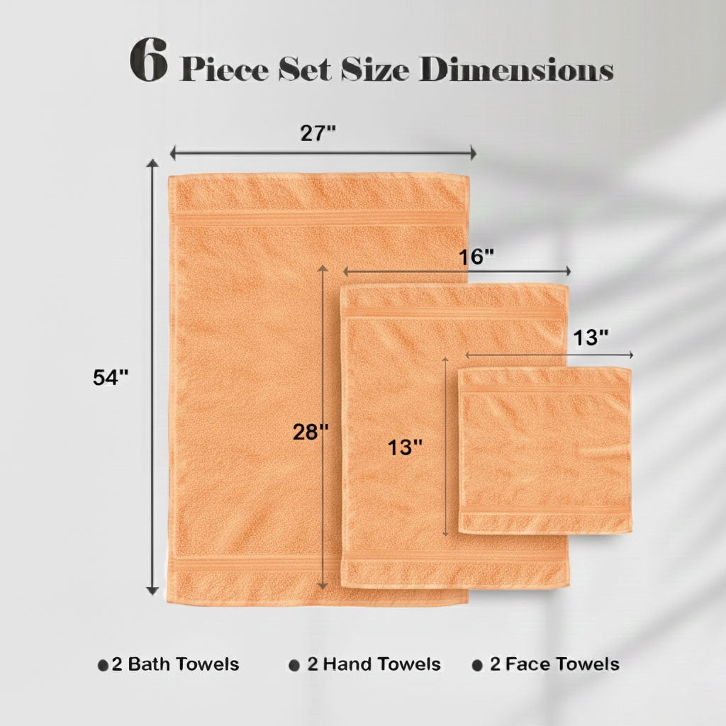 Superior Miami 100% Cotton Lightweight 6-Piece Towel Set, Peach