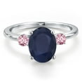 thumbnail image 3 of Gem Stone King 14K White Gold Blue Sapphire and Pink Lab Grown Diamond Engagement Ring for Women | 3.26 Cttw | Oval 10X8MM | Gemstone September Birthstone | Size 6, 3 of 6