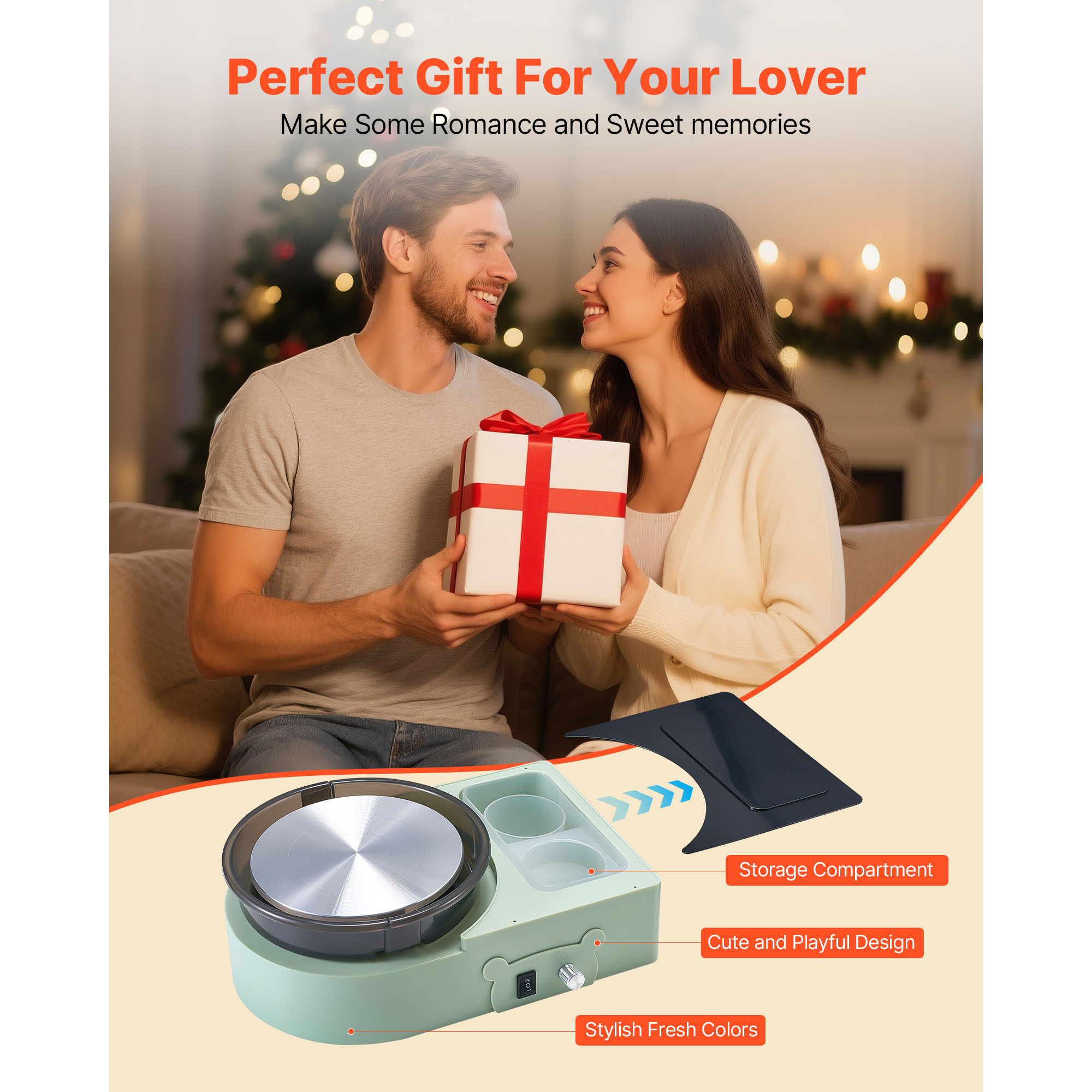 KFFKFF Mini Pottery Wheel with 6-Inch Turntable, Adjustable Speed, Forward and Reverse Rotation, Electric Clay Wheel for Kids and Adults, Includes Clay Shaping Tools, Ideal for Home Projects and Pott
