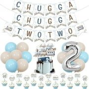 Chugga Chugga Two Two Party Decorations Vintage Railroad Crossing Train 2nd Birthday Party Supplies with Chugga Chugga Two Two Birthday Banner Cake Cupcake Topper for Boys Girls Kids