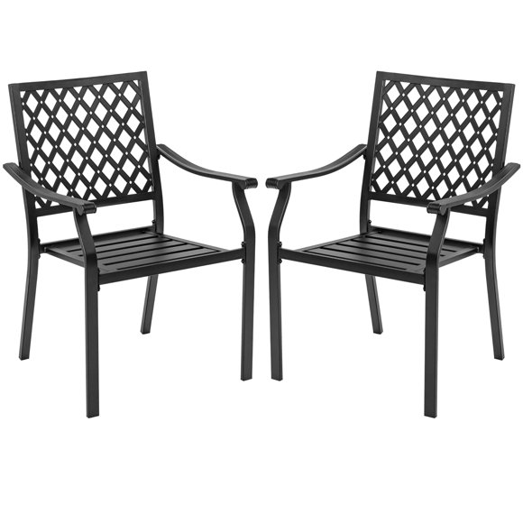 Costway Set of 2 Patio Dining Chairs Stackable Metal Slat Armreset Garden Yard