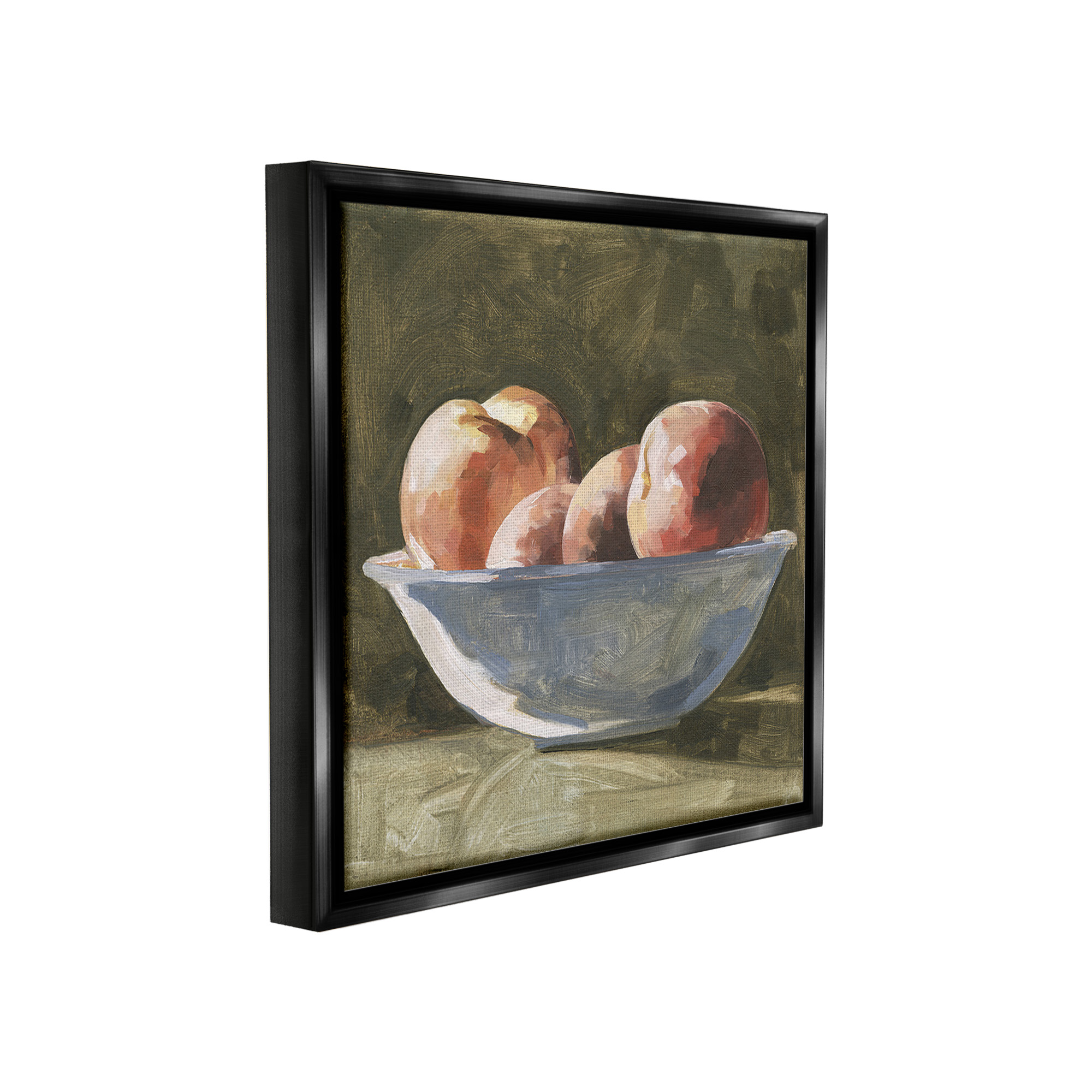Stupell Industries Apples in Bowl Still Life Food & Beverage Painting Black Floater Framed Canvas Art Print Wall Art, 18 x 18