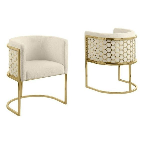 Maklaine Set of 2 Chairs in Cream Teddy Fabric and Chrome Base