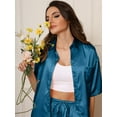 thumbnail image 4 of DAKIMOE Womens Satin Silk Pajama Sets Short Sleeve Button Down Pajamas Women Pjs Lounge Sets Sleepwear Long Pant S-XL, 4 of 12