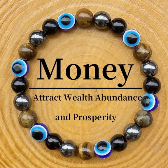 Black Bracelet For Men Women Motivational Wealth Stone Elastic Stretch Adjustable Beaded Bangle Jewelry