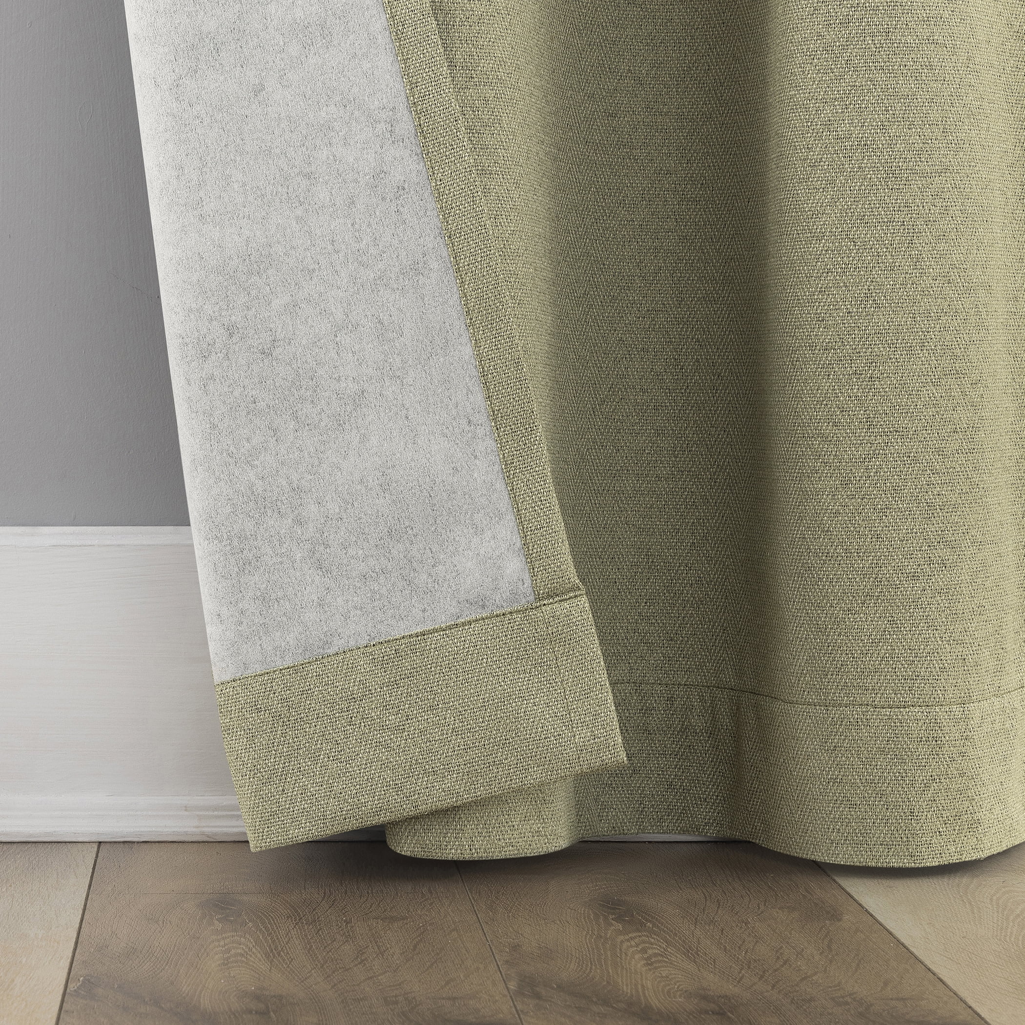 Sun Zero Prescott 2-pack Herringbone Magnetic Closure 100% Blackout Rod Pocket Curtain Panel Pair, 37"W x 84"L, Sage Green