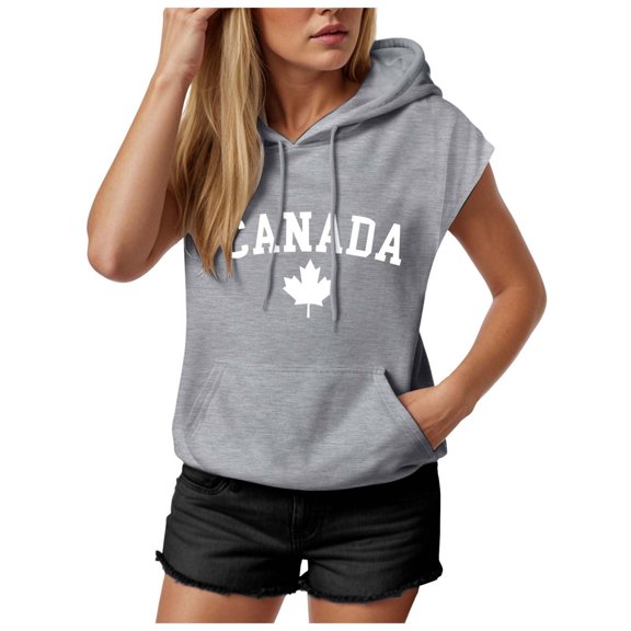 Xudanell Sweat Shirts for Womens Women Sleeveless Hoodie Tank Top Cute Sweatshirts Hooded Shirt Summer Oversize Sweatshirt Women Loose Casual Hoodie Crew Neck Sweatshirts Women Grey M