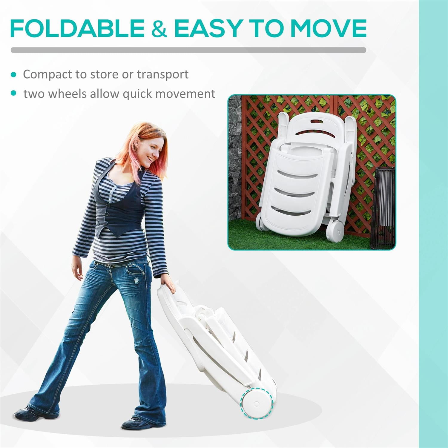 Demi Bonn Patio Outdoor Chaise Lounges, 5 Level Adjustable Backrest Lounge Chair with Wheels, Folding Tanning Chair for Pool, Beach, Patio, Garden, White