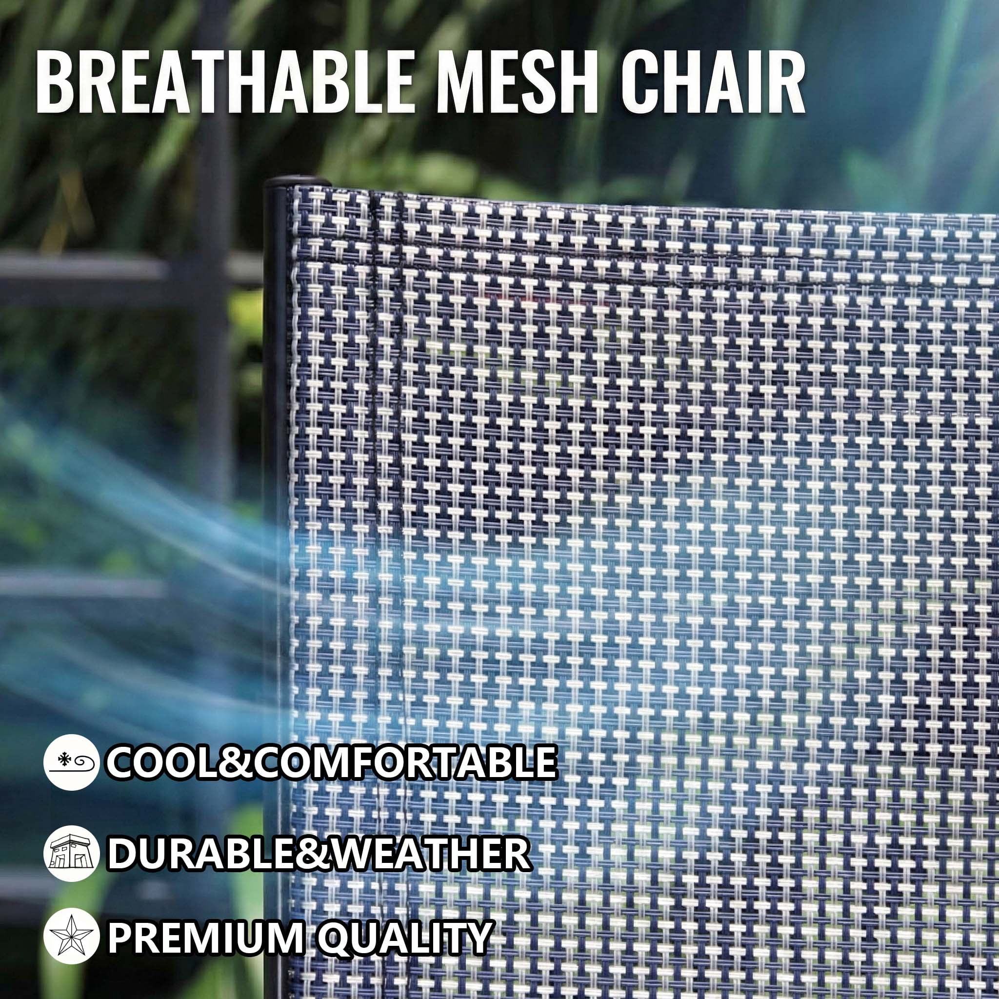 Outdoor Patio Chairs Set of 2, Stackable Folding Dining Chairs with High Back, Portable Camping Chairs with Mesh Seat for Deck, Garden, Travel, Comfortable, Gray