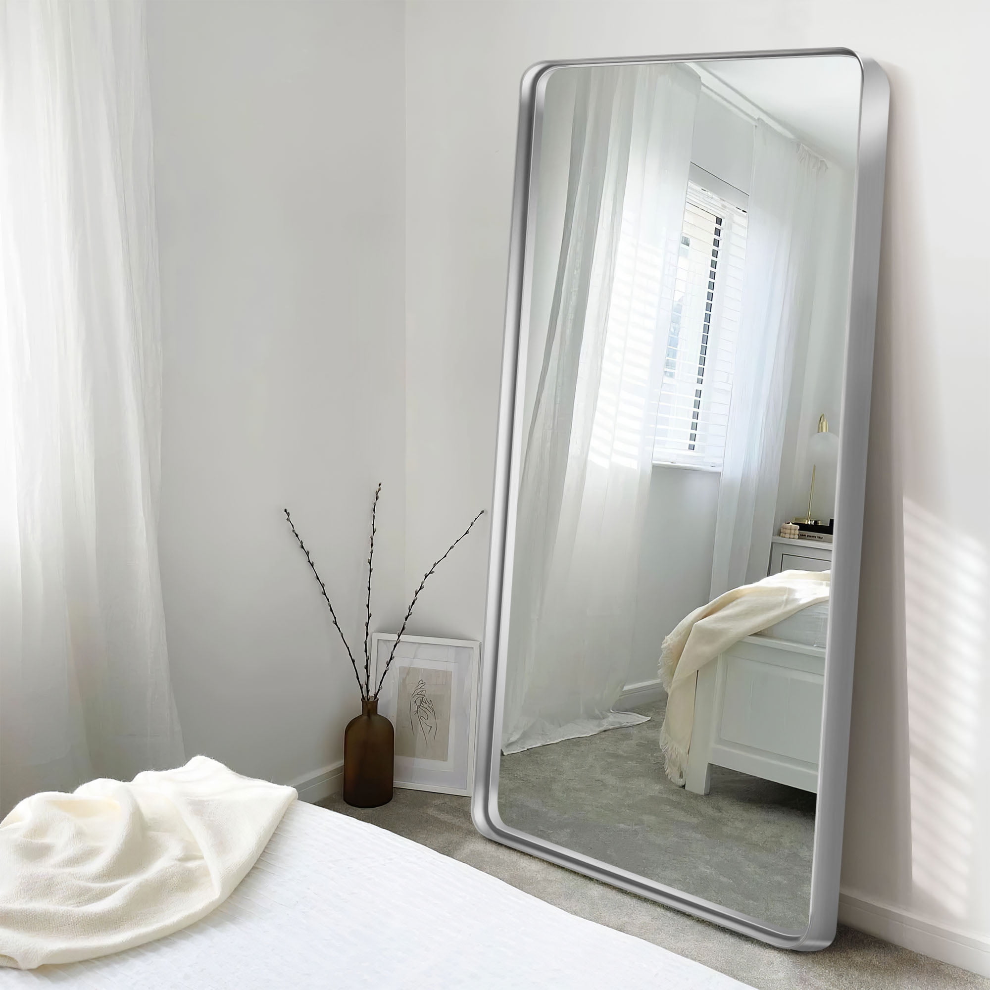 MAYEERTY 50"x 32" Decorative Wall Mirror , Bathroom Vanity Mirror Accent Mirror, Silver
