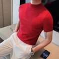 thumbnail image 4 of Spring Summer Half Turtleneck Knitted Jumpers T-shirts Men's Slim Casual Stretch Tight Solid Color Short-sleeved T-shirt Sweater, 4 of 6