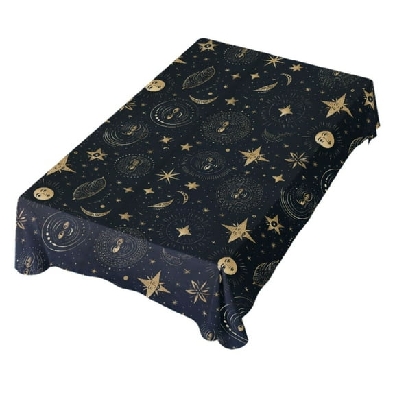 JSTEL Gold Sun Moon Stars Table Cloth Square 54 x 54 Inch Tablecloth Anti Wrinkle Table Cover for Dining Kitchen Parties