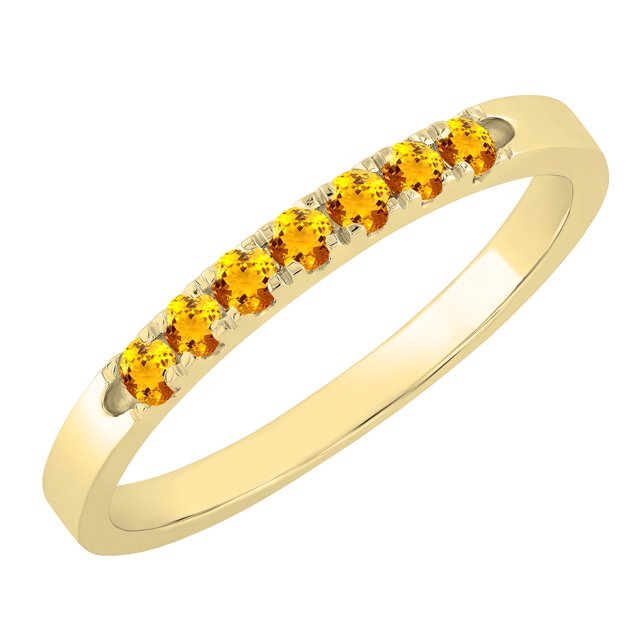 Dazzlingrock Collection Round Citrine 7 Stone Stackable Wedding Band for Women (Color Yellow, Clarity Moderately Included) in 14K Yellow Gold, Size 8.5