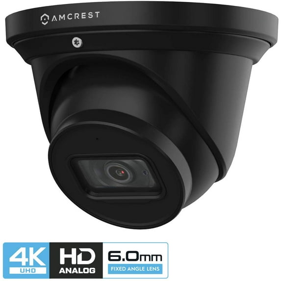 Amcrest ProHD 4K Dome Outdoor Security Camera, 4K (8-Megapixel), Analog Camera, 164ft Night Vision, IP67 Weatherproof Housing, 6mm Lens, 55° Narrow Angle, Built-in Microphone, Black (AMC4KDM6-B)