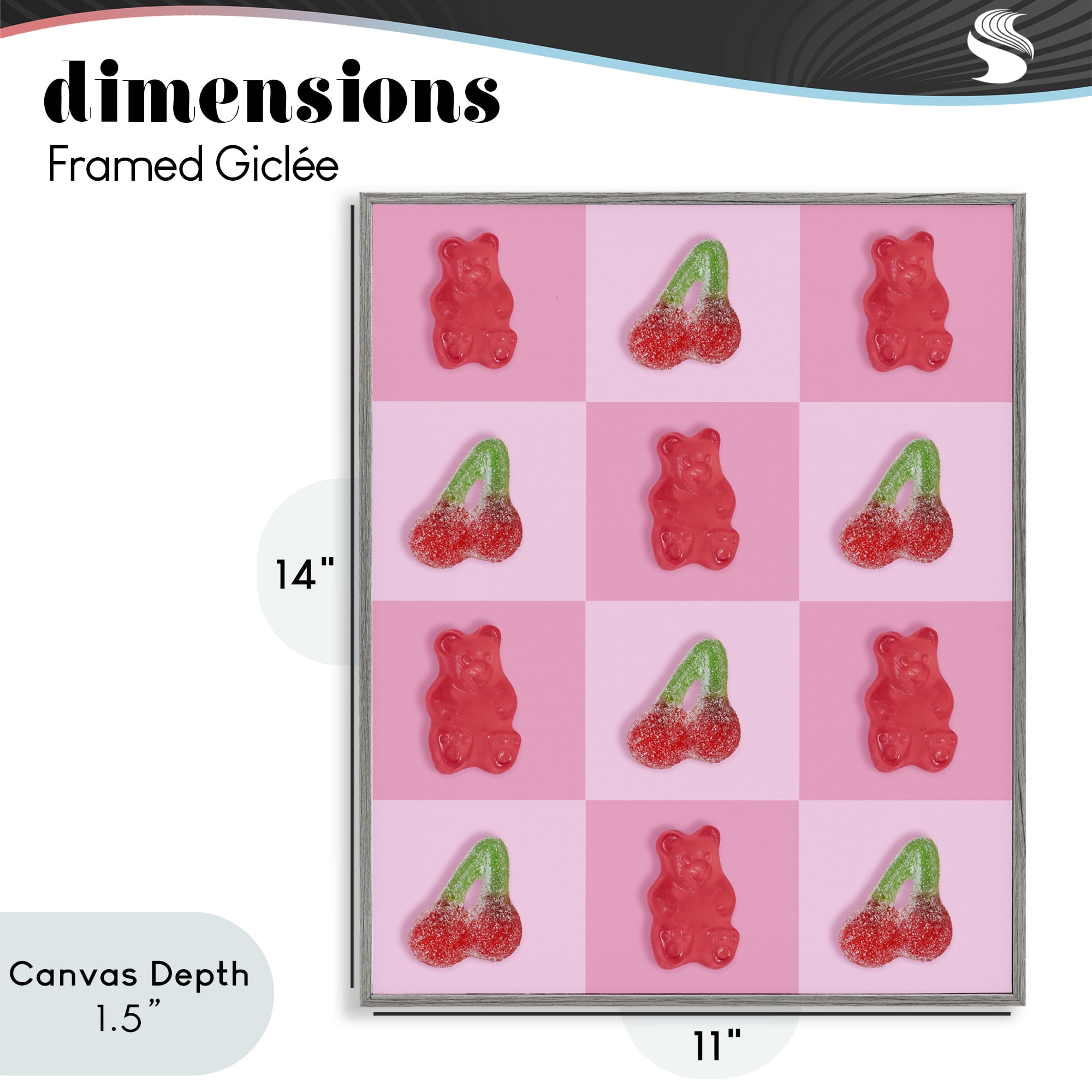 Stupell Industries Gummy Bears and Cherries Grid Gray Framed Giclee Art, design by LISH Creative