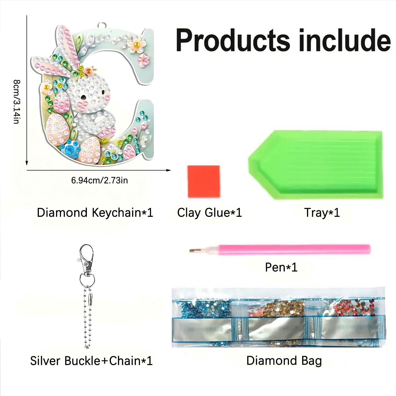 FLOPESN DIY Diamond Art Painting Easter Bunny Egg Letters Acrylic Keychain,Creative Design Double-Sided Diamond Craft For a gift to Friend Family-C