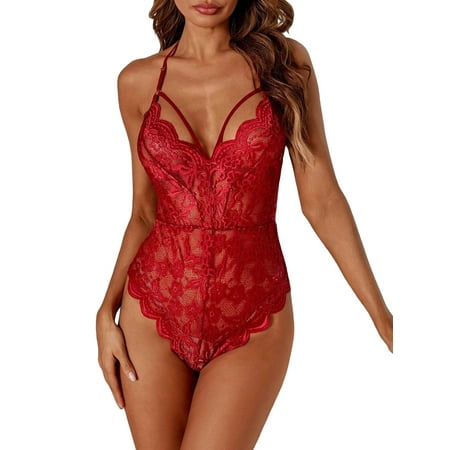 

JBEELATE Lingerie for Women Bodysuit Solid Color Deep V-Neck Sleeveless Teddies Lingerie