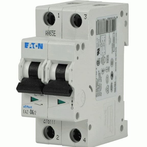 Eaton 2P 6A 277/480VAC Miniature Circuit Breaker FAZ-D6/2
