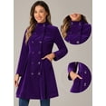 thumbnail image 2 of DARING DIVA Velvet A-Line Stand Collar Double Breasted Trench Coats XS Dark Purple, 2 of 6