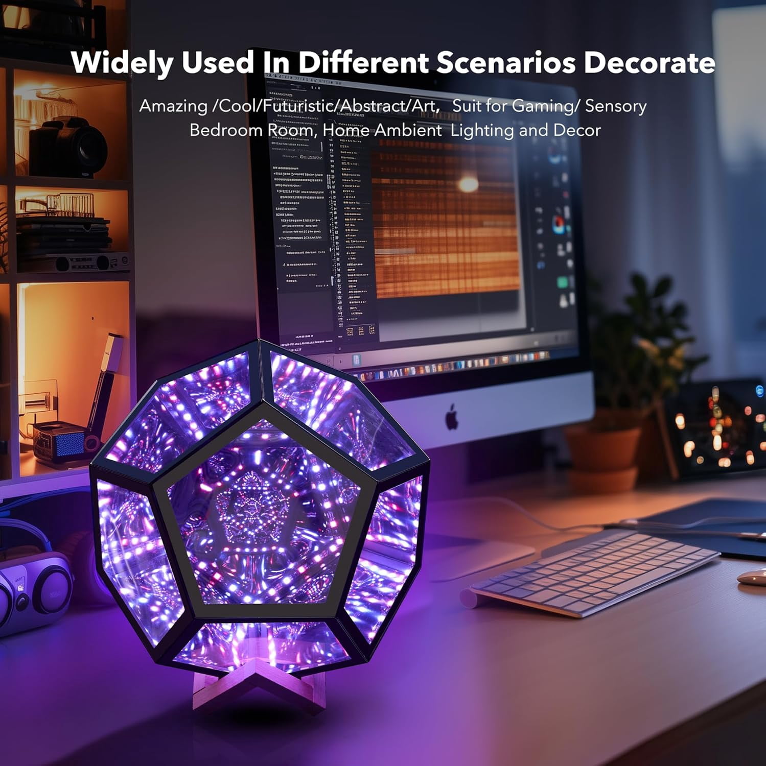 Large Infinity Dodecahedron Gaming Light, Cool RGBW Led Desk Table Lamp Light for Bedroom Gaming Room Decor, Unique Colorful Mood Changing Ambient Night Lighting lamp Adult Men Birthday Gift