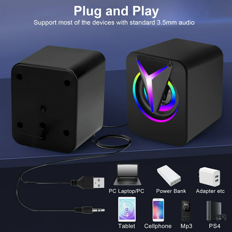 Computer Speakers RGB Gaming Speaker USB Powered Stereo 2.0 Volume Control  PC Speakers with LED Light, Dual-Channel Multimedia Speakers for Computer  Desktop Laptop PC Smartphone TV Game Machine(6W) 