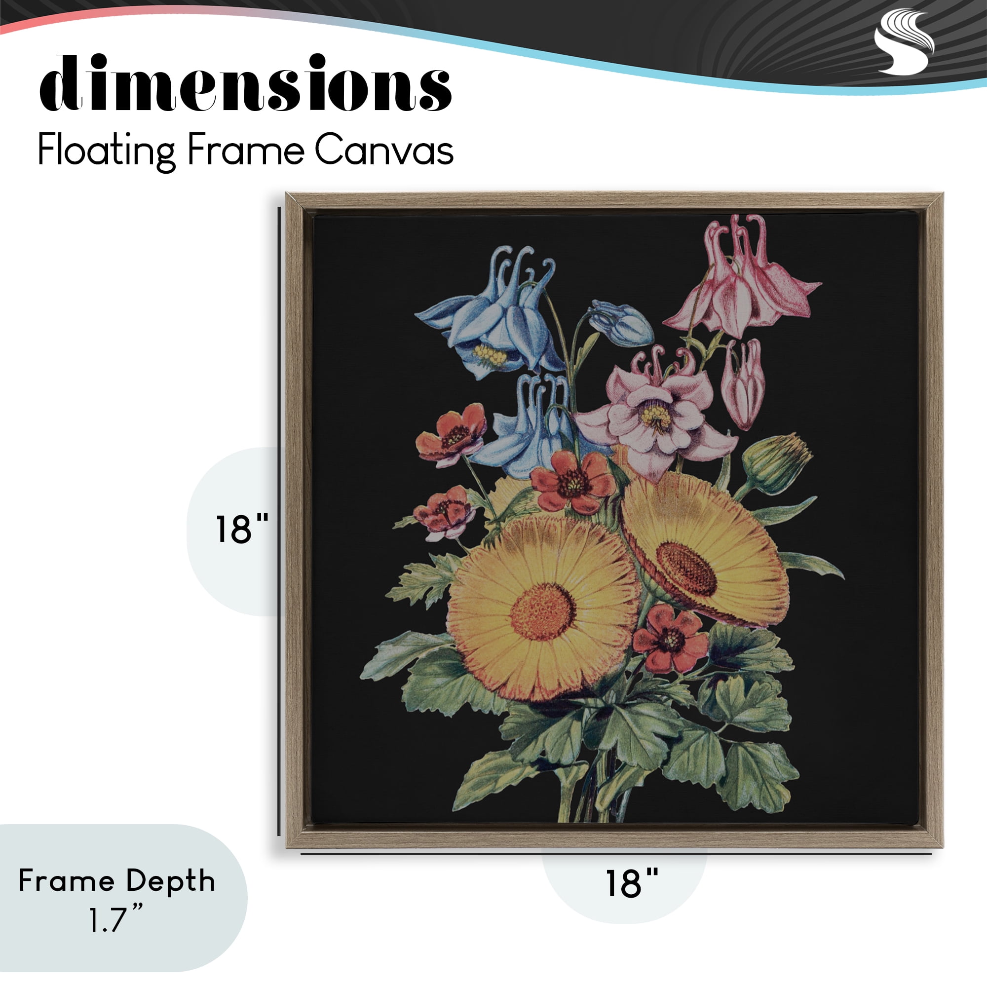 Stupell Industries Vintage Bouquet Study on Black Brown Framed Floater Canvas Wall Art, design by Dan Meneely