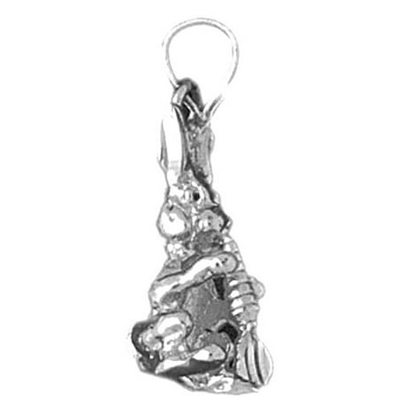 18K White Gold 3D Rabbit Pendant - 26 mm