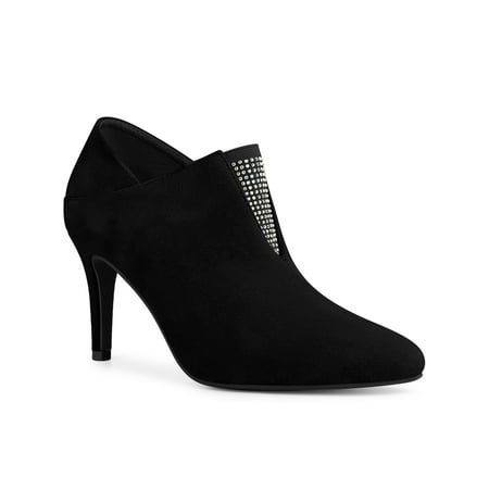 

Allegra K Women s Pointed Toe Rhinestones Pull on Stiletto Heel Ankle Booties
