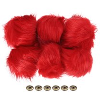 Uxcell Fluffy Soft Faux Fur Pom Poms for Hats with Snap Button, Red 6Pack