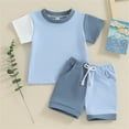 thumbnail image 2 of Coerni Kids Boys' Summer Set Round Neck Short Sleeve Color Matching T Shirt Shorts with Pockets Little Boys Clothing Set, 2 of 8