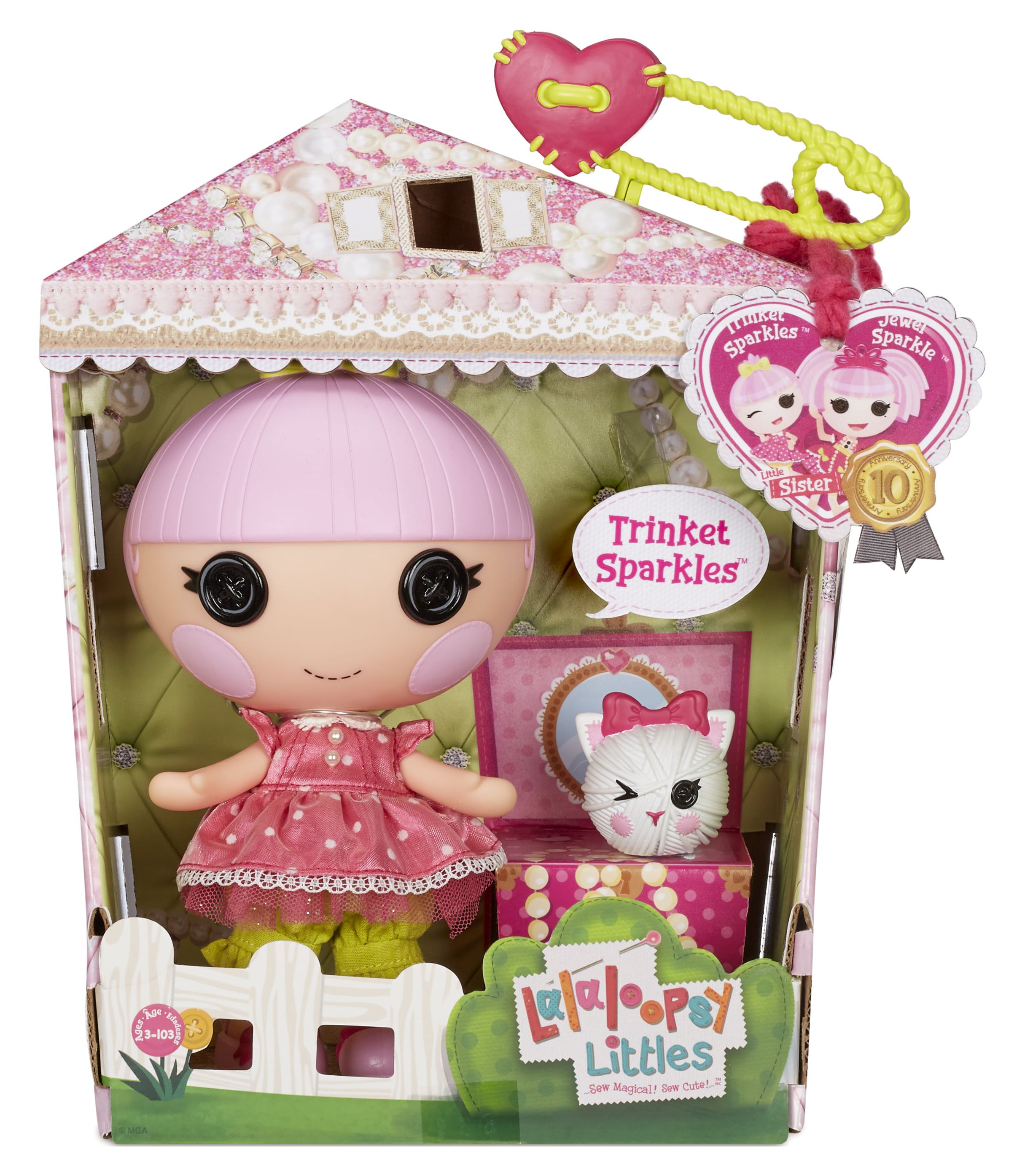 Lalaloopsy Littles Doll Trinket Sparkles and Pet Kitten Playset, 7" Princess Doll With Changeable Pink Outfit and Shoes in Reusable Play House Package, Toys for Girls Ages 3 4 5+ to 103 - image 5 of 5