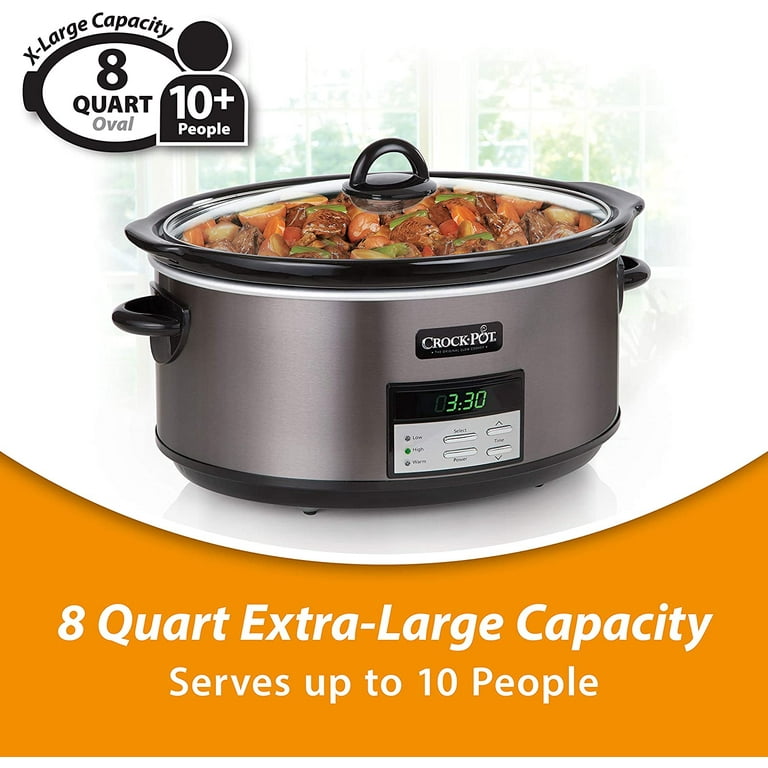 Slow Cooker|8 Quart Programmable Slow Cooker with Digital Countdown Timer,  Black Stainless Steel