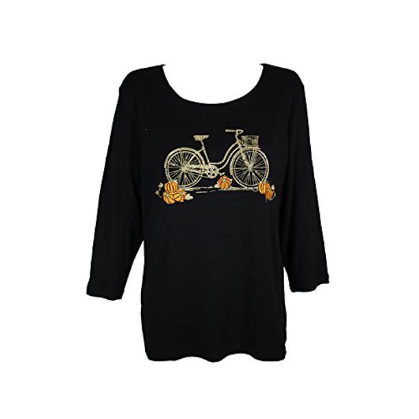 Karen Scott Karen Scott Womens Plus Bicycle Fall Sparkle Graphic T
