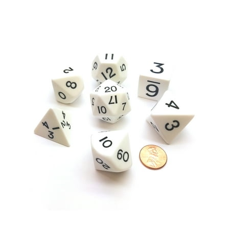 Koplow Games Jumbo Polyhedral 7-Die Games Dice Set 23mm-28mm- White with Black Numbers #05859