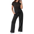thumbnail image 2 of Women's Wide Leg Crochet Sheer Knit Sweater Matching Sets 2 Piece Set Pants Outfit Top for Lounge Black S, 2 of 10