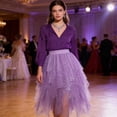 thumbnail image 4 of STETMN Sequin Tulle Skirt for Women Asymmetrical Tiered Skirts Glitter Party Midi Skirt, 4 of 5