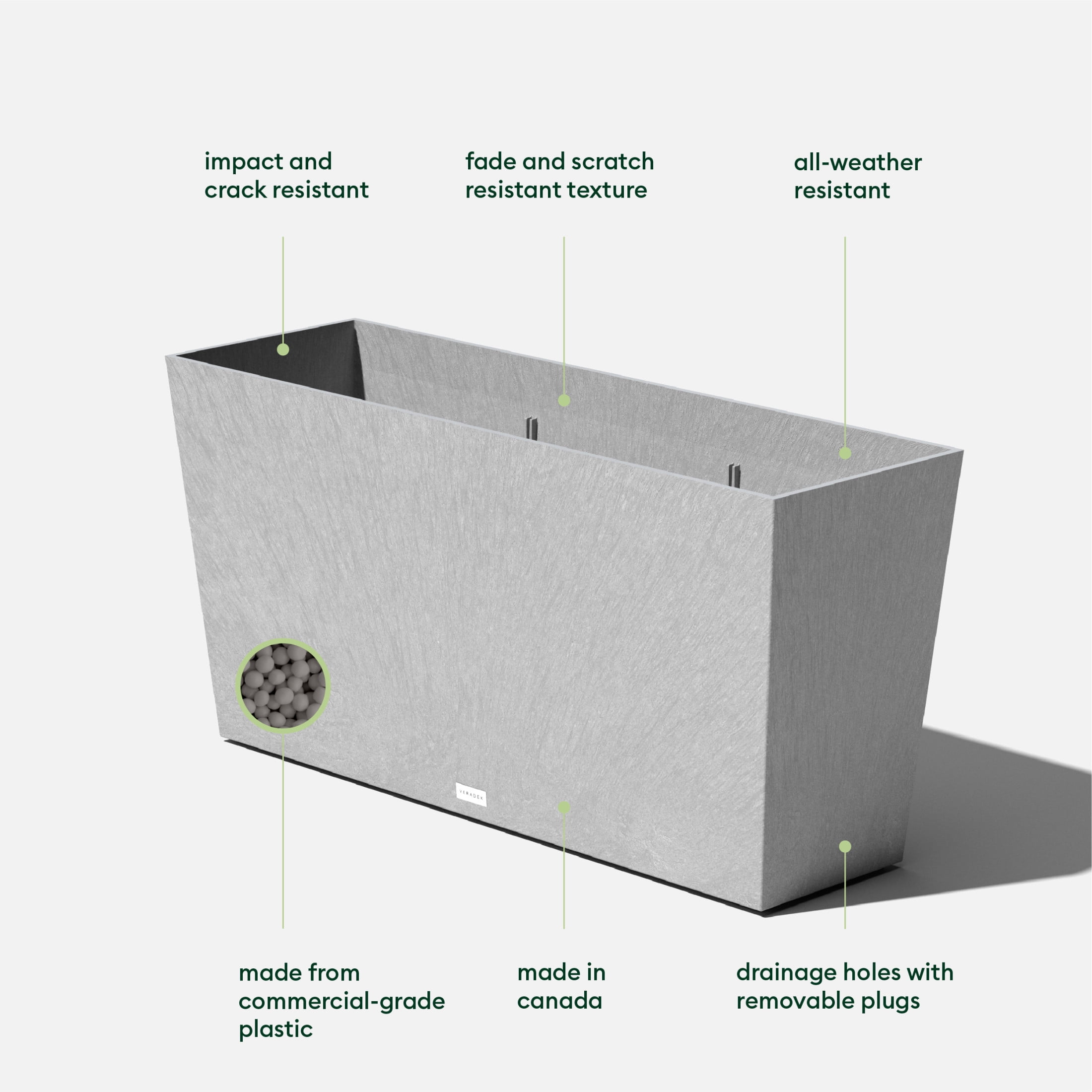 Veradek Pure Series Midori 39" Plastic Planter - Gray