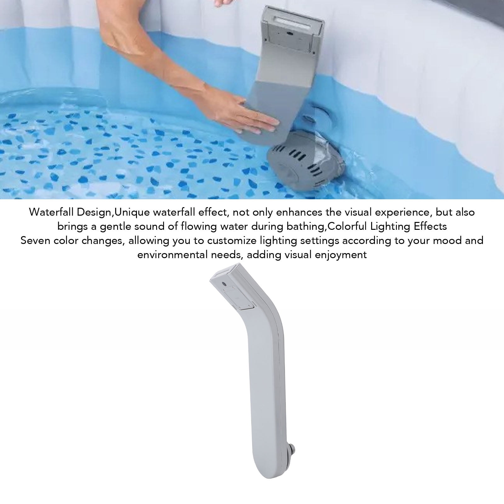 BIMZUC Spa LED Waterfall 7 Color Changing Battery Powered Hot Tub Accessory for Relaxation Compatible with Most Spas ABS Material 18.5 inches / 47 cm