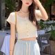 thumbnail image 5 of Camiseta corta de punto, Top corto de punto de manga corta ajustado dulce a la moda para verano, tamaño libre blanco, 5 of 12