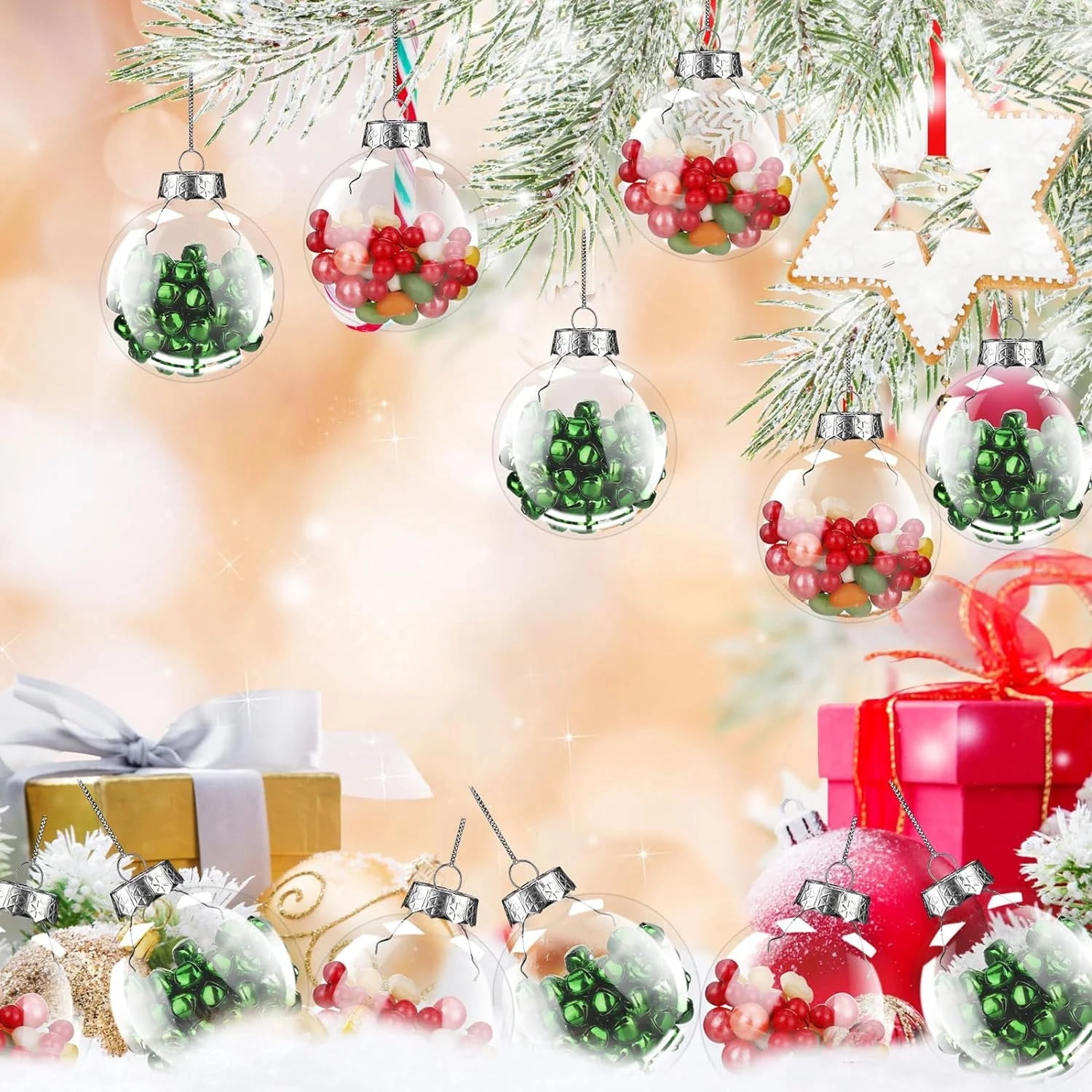 Clear Flat Disc Ornaments,12 Packs Fillable Christmas Ornament Balls,2.36 in Plastic Xmas Tree Decorative Balls,Christmas DIY Balls for Halloween Wedding Party Home Decor
