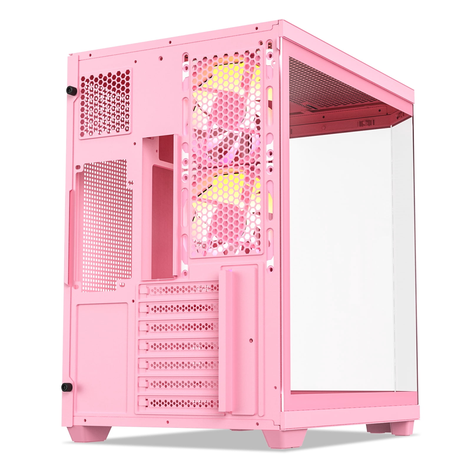Vetroo CT3 ATX Mid-Tower Gaming Computer PC Case, Triple-Sided Tempered Glass Panoramic View, Supports 360mm Radiator & 11 Fans, Up to 410mm GPU, Type-C Ready, High-Airflow for 50 Series GPUs - Pink