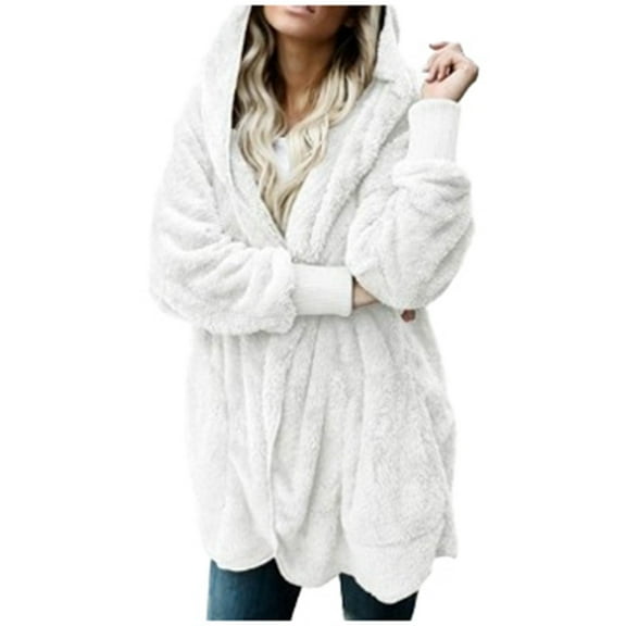 UJNDER Women's Two Way Wear Longline Jacket Warm Open Cardigan with Pockets for Fall Winter White XXL